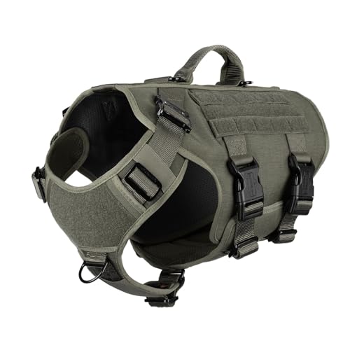 ICEFANG GN3 Tactical Dog Harness with 6X Buckle,Dog Molle Vest with Handle,3/4 Body Coverage,Hook and Loop Panel for ID Patch,No Pulling Front Clip (XL (32"-39" Girth), Ranger Green)