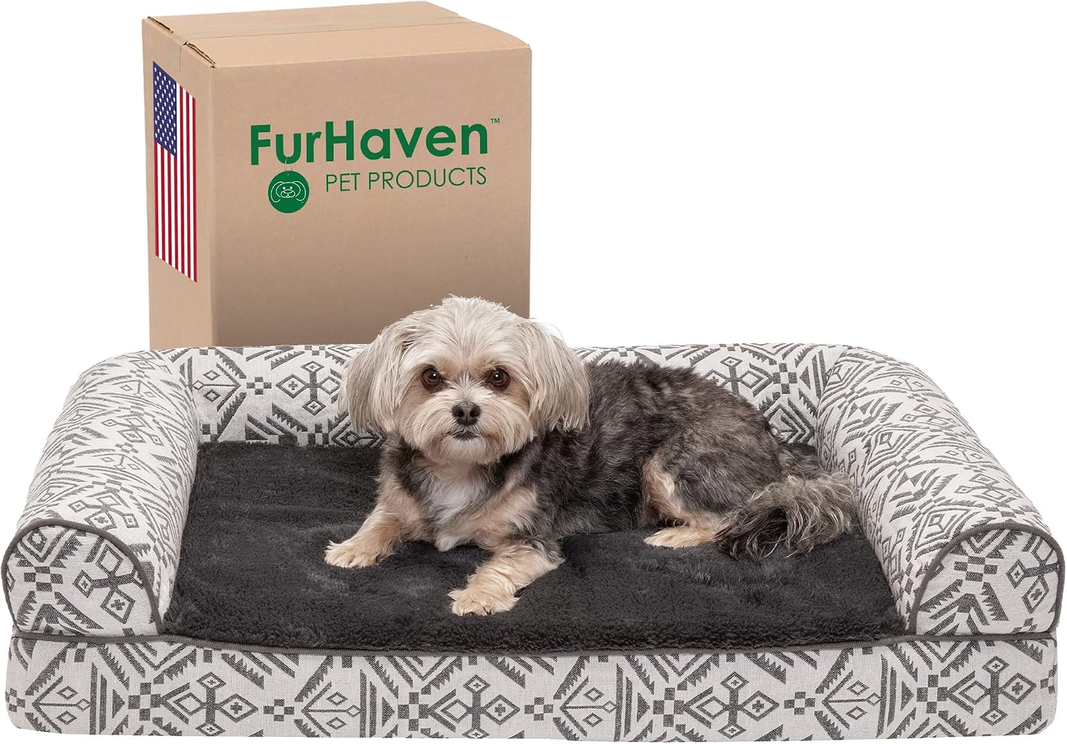 Furhaven Plush & Kilim Sofa (Boulder Gray)