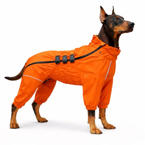 Dogs Waterproof Jacket, Lightweight Waterproof Jacket Reflective Safety Dog Raincoat Windproof Snow-Proof Dog Vest for Small Medium Large Dogs Orange XXL
