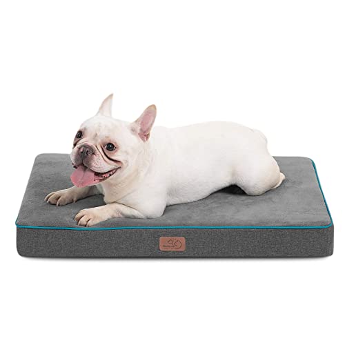 Bedsure Memory Foam Dog Bed Medium Size Dogs- Orthopedic Pet Beds for Crate with Removable Washable Cover and Nonskid Bottom - Plush Flannel Fleece Top Pet Mat, Grey