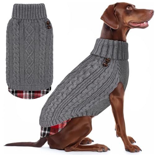 KYEESE Dog Sweater Soft Pullover Dog Sweaters for Medium Dogs Boy Warm Turtleneck Medium Dogs Sweater with Gingham Patchwork Comfy Pet Coat for Fall Winter Cold Weather