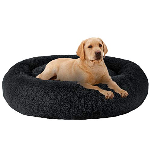 MFOX Calming Dog Bed (S/M/L/XL) for Medium and Large Dogs Comfortable Pet Bed Faux Fur Donut Cuddler Up to 15/30/50/90lbs