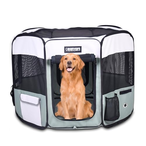 JESPET 61" Pet Dog Playpens, Portable Soft Dog Exercise Pen Kennel with Carry Bag for Puppy Cats Kittens Rabbits,Shale Green