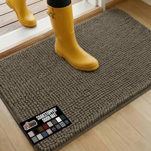 GORILLA GRIP Dog Doormat, Absorbent Doormats for Muddy Dogs Paws, 36x24 Machine Washable Soakstopper Rugs, Cleaner Floors, US Designed Pet Bed Door Mat, Indoor Entrance Pets Rug, Cappuccino