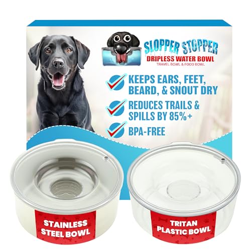 Slopper Stopper Dripless Water Bowl - Tritan Plastic Bowl Unit - for Large Breed Dogs 51-85 Lbs, 9.84 Dia, 1 Gallon Capacity