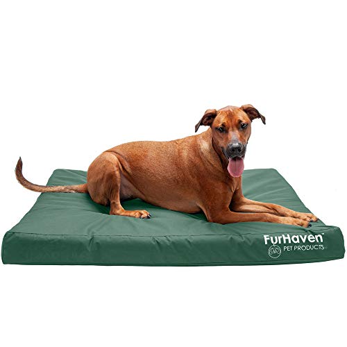 Furhaven Water-Resistant Orthopedic Dog Bed for Large Dogs w/ Removable Washable Cover, For Dogs Up to 95 lbs - Indoor/Outdoor Logo Print Oxford Polycanvas Mattress - Forest, Jumbo/XL