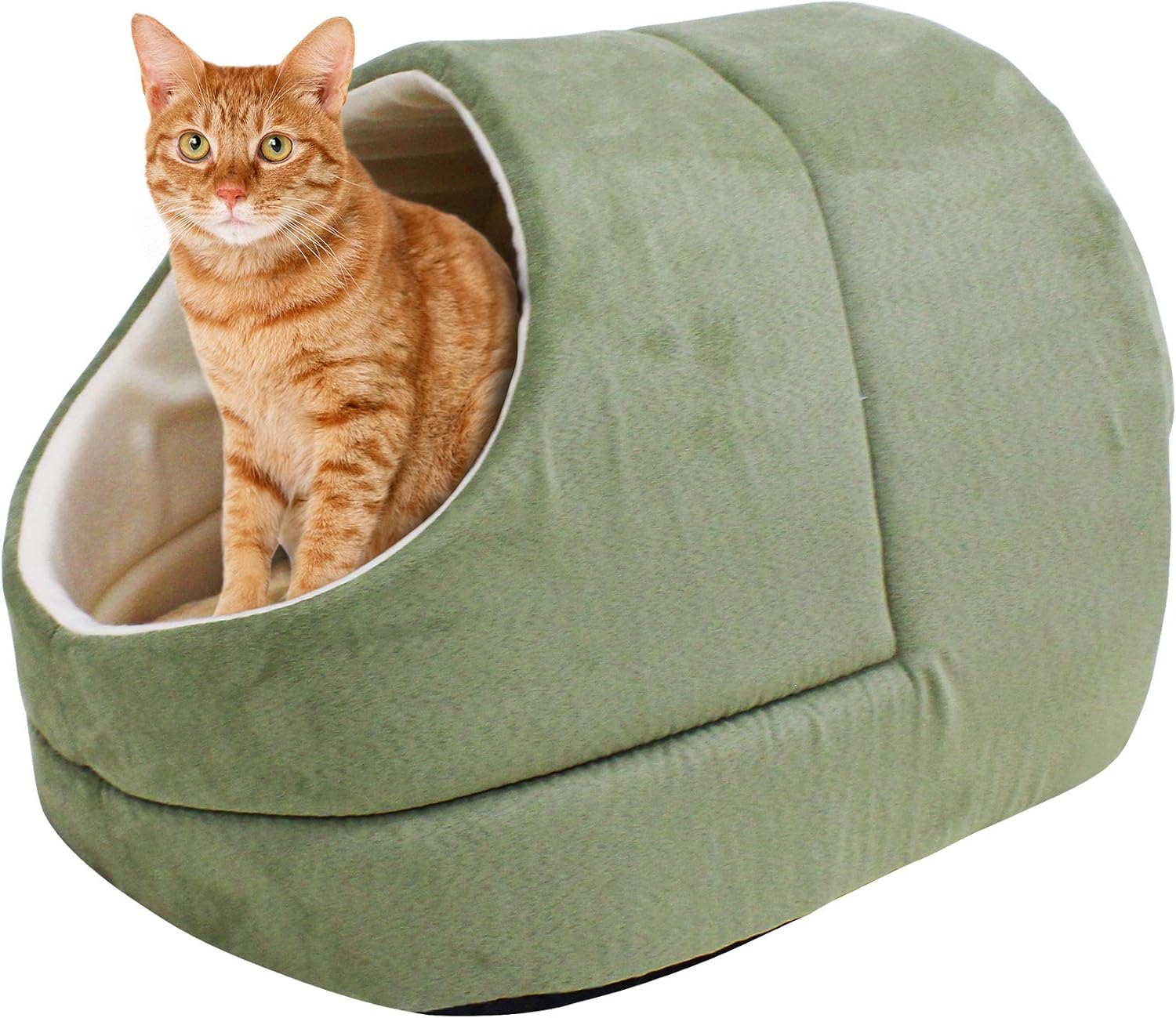 4 in 1 Self Warming Burrow Cat Bed, Pet Hideway Sleeping Cuddle Cave (Sage Green-2)