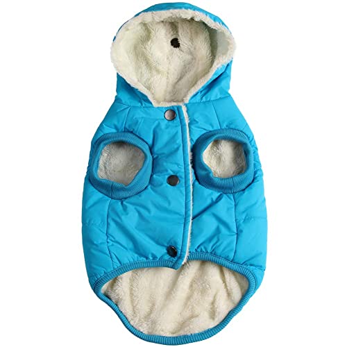 Fleece Lining Extra Warm Dog Hoodie in Winter for Large Dogs Jacket Pet Coats with Hooded,Light Blue XL