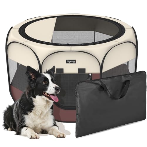 Portable Pet Playpen, 8-Panel Indoor/Outdoor Puppy Pen with Shade Cover & Travel Bag - Waterproof Dog Cat Tent Includes Collapsible Bowl