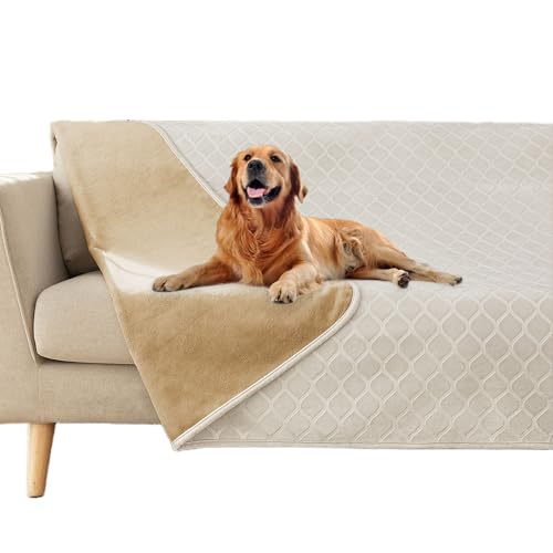fuguitex Waterproof Dog Blanket Bed Cover Dog Crystal Velvet Moroccan Fuzzy Cozy Plush Pet Blanket Throw Blanket for Couch Sofa(52 * 82 inch, Cream+Sand)