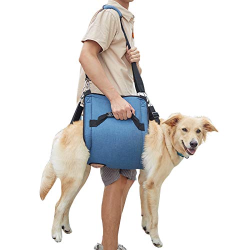 COODEO Dog Carry Sling, Emergency Backpack Pet Legs Support & Rehabilitation Dog Lift Harness for Nail Trimming, Dog Carrier for Senior Dogs Joint Injuries, Arthritis, Up and Down Stairs(2XL, Blue)