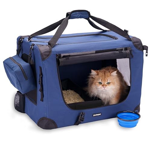 Large Cat Carrier 24"x16.5"x16.5" Soft-Sided Portable Pet Crate for Car Traveling with Collapsible Litter Box and Bowl