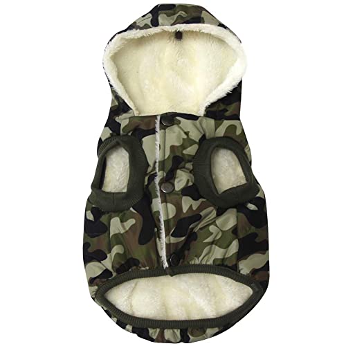 Fleece Lining Extra Warm Dog Hoodie in Winter for Large Dogs Jacket Pet Coats with Hooded,Green Camo XL