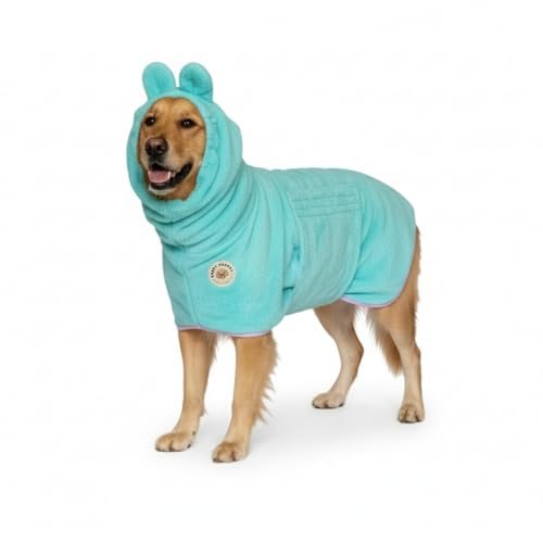 DERPYCHAPPY Premium Dog Towel Robe & Dog Bathrobe for Drying Dogs Made in Korea | Super Absorbent Quick & Adjustable Microfiber Bath Towel for Cats & Puppy Robes After Bath | Soft Warm Coat (Mint,M)