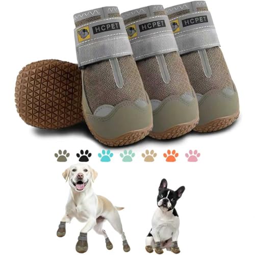 Hcpet Dog Shoes for Large Dogs, Breathable Dog Booties for Small Medium Dogs, Anti-Slip Dog Boots & Paw Protectors for Hot Pavement Winter Snow Hiking with Reflective Straps Army Green Size 1