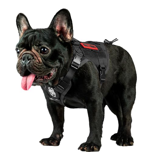 OneTigris Tactical Dog Harness Vest with Handle, Dog Harness for Large Medium Dogs,No-Pull Service Dog Vest with Hook & Loop Panels,Adjustable Dog Vest Harness for Walking(Black,Small)