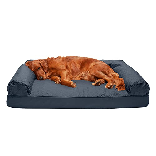 FurHaven Dreamer Sofa Orthopedic Dog Bed for Large Dogs with Orthopedic Egg Crate Memory Foam for Joint Support, Removable Washable Cover, Jumbo/XL, Quilted Sofa, Iron Gray