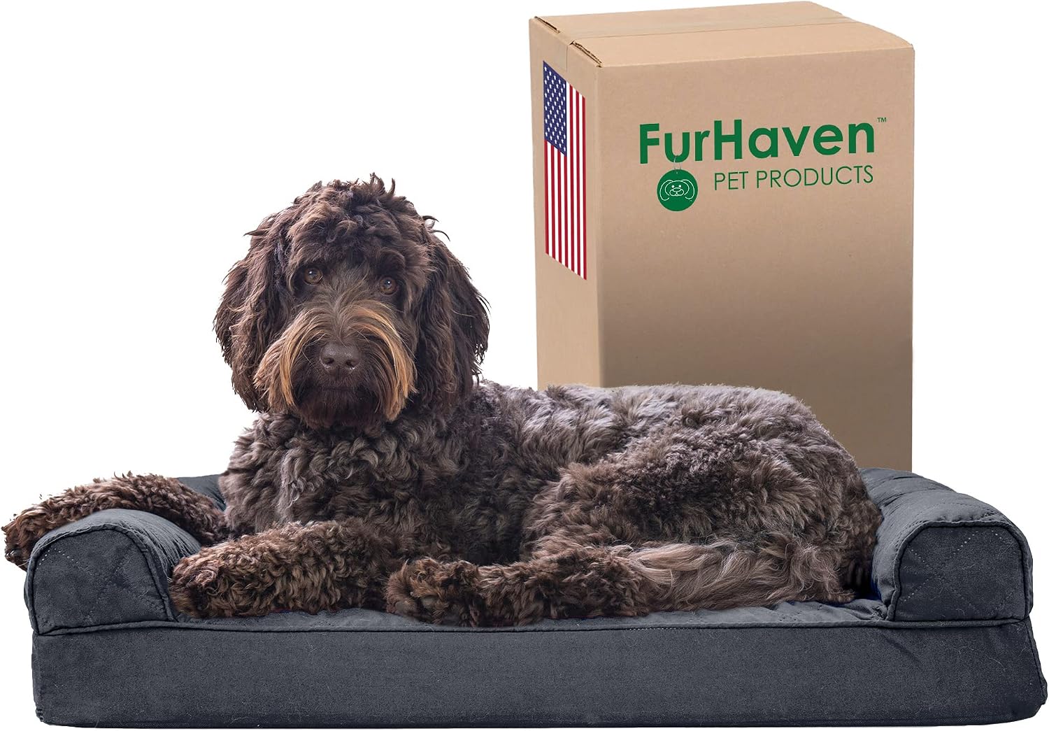 Furhaven Memory Foam Dog Bed for Medium/Small Dogs w/ Removable Bolsters & Washable Cover, For Dogs Up to 35 lbs - Quilted Sofa - Iron Gray, Medium