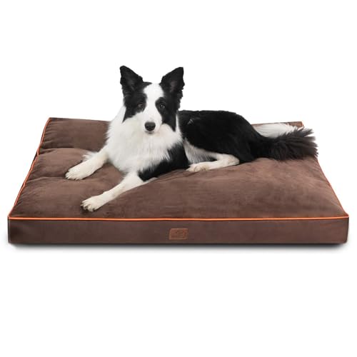 Bedsure XL Washable Dog Bed - 3 Inch Thicken Up to 100lbs Pet Mat Pillows with Removable Washable Cover, Brown
