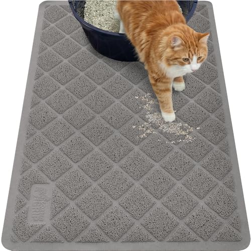 GORILLA GRIP Cat Litter Box Mat, 40x28, Water Resistant, US Designed Kitty Litter Trapping Mats, Easy to Clean, Scatter Control, Less Mess and Clean Floors, Kitten Supplies for Indoor Cats, Gray