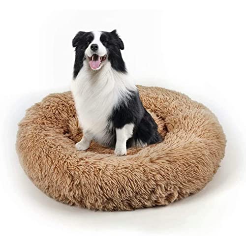 Dog Bed, Cat Calming Bed, Faux Fur Pillow Pet Donut Cuddler Round Plush Bed for Large Medium Small Dogs and Cats