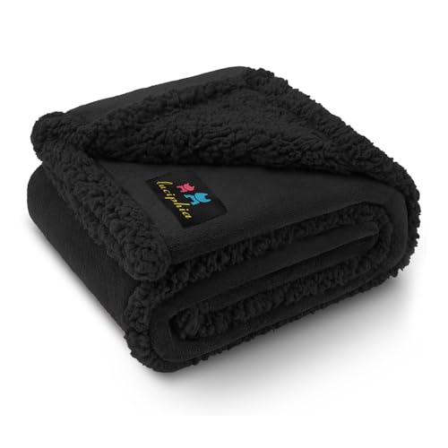 Waterproof Pet Blanket, Liquid Pee Proof Dog Blanket for Sofa Bed Couch, Reversible Sherpa Fleece Furniture Protector Cover for Small Medium Large Dogs Cats, Black X-Large(85" x 57")