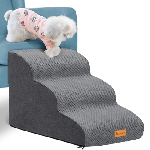 Topmart 3 Tiers Foam Dog Ramps/Steps,Non-Slip Dog Steps,Extra Wide Deep Dog Stairs,High Density Foam Pet Stairs/Ladder,Best for Older Dogs,Cats,Small Pets