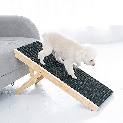 MEWANG 19" Tall Adjustable Pet Ramp - Wooden Folding Portable Dog & Cat Ramp Perfect for Bed and Car - Non Slip Carpet Surface 4 Levels Height Adjustable Ramp Up to 90 Pounds - Small Dog Use Only