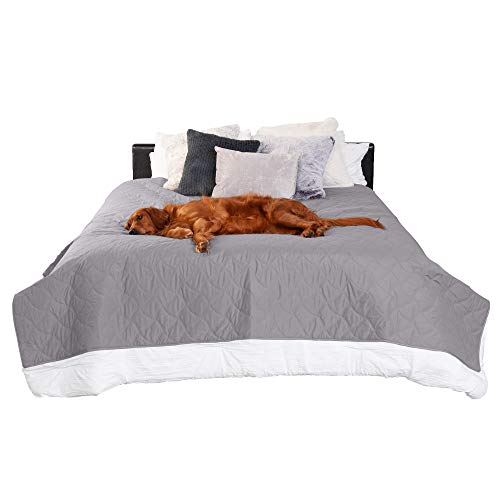 Furhaven Waterproof & Non-Slip Queen Size Mattress Cover Protector for Dogs & Cats, Washable, For Beds, Couches, & Car Seats - Quilted Twill Blanket Mattress Cover - Gray, Large/Queen Size
