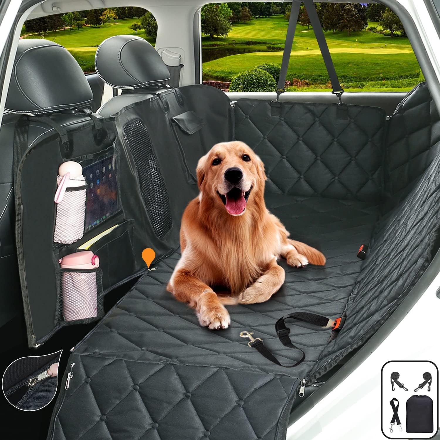 Car Dog Cover Back Seat - Car Hammock for Dogs Waterproof - Dog Car Seat Cover for Backseat with Mesh Window Multiple Pockets for Car/SUV Nonslip Rubber Back Washable Material