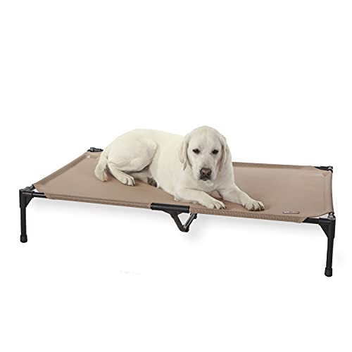 K&H Pet Products Outdoor Elevated Dog Cot, Cooling Raised Bed with Waterproof Breathable Mesh for Large Dogs, Portable Pet Bed with Heavy-Duty Metal Frame, Oversized Hammock Style - Extra-Large Tan
