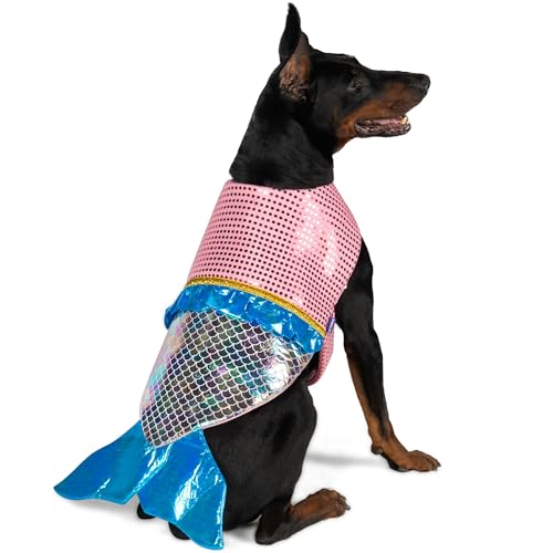 cyeollo Dog Costumes for Large Dogs Sparkly Mermaid Cosplay Clothes Pet Costme Birthday Party Outfit Dog Halloween Costumes Size XL