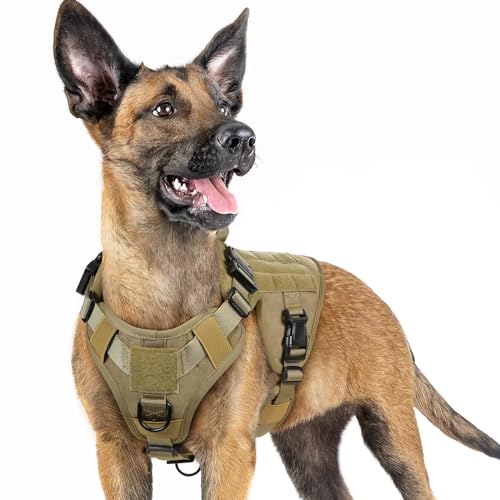 rabbitgoo Tactical Dog Harness for Small, Heavy Duty Pet Harness with Handle, No-Pull Service Vest Small Breed, Adjustable Military Dog Vest for Training Hunting Walking, Brown, S