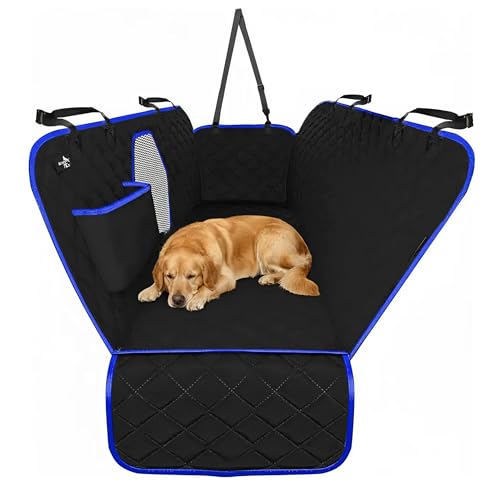 Active Pets Dog Car Seat Cover Car Seat Protector- Dog Seat Cover for Back Seat of SUVs, Trucks, Cars - Waterproof & Convertible Vehicle Hammock for Car Backseat - Mesh Window- Blue, XL