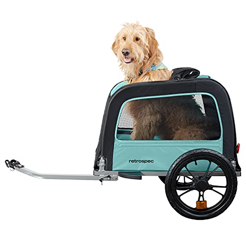 Retrospec Rover Waggin' Pet and Dog Bike Trailer with Weather-Resistant Canopy & Mesh Shield - Foldable Frame, 16in Wheels with Storage Pouch & Internal Safety Leash Supports up to 50 lbs