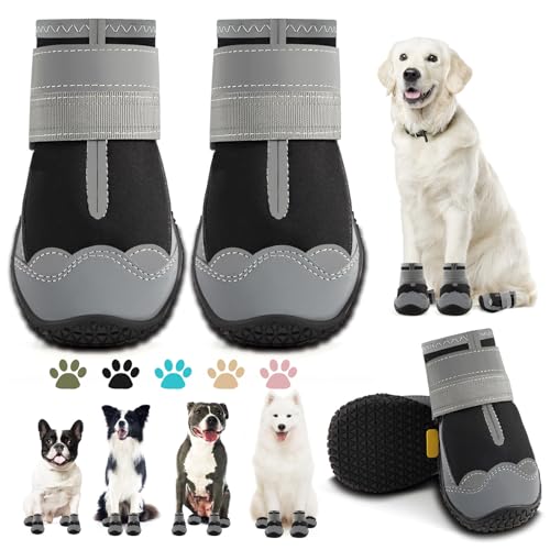 Dog Shoes for Small Dogs, Dog Boots & Paw Protectors for Hardwood Floors, Outdoor Dog Booties for Hot Pavement Winter Snow Hiking, Waterproof Dog Shoes with Reflective Strips Size 2