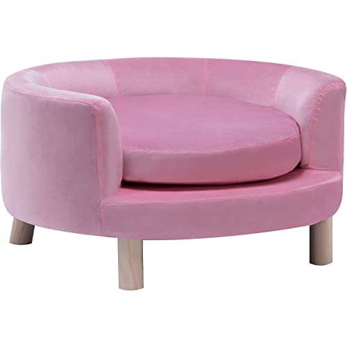 CRITTER SITTERS 28-in. Faux-Velvet Pink Dog Bed for Small to Medium-Sized Dogs and Cats, Elegant Circular Elevated Dog Bed, Stylish and Modern Raised Dog Bed, Comfortable and Easy to Clean Dog Sofa
