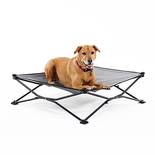 Coolaroo On-The-Go Elevated Dog Bed - Foldable Pop-Up Travel Dog Bed with Breathable, Moisture-Resistant Fabric, Carry Bag Included, Lightweight & Portable, Steel Gray, Large