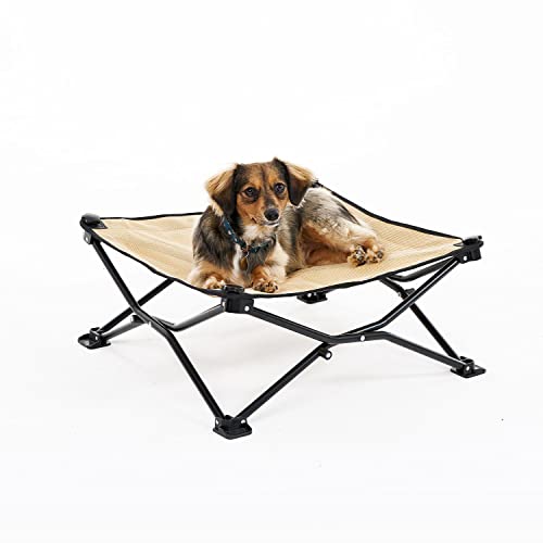 Coolaroo On-The-Go Elevated Dog Bed - Foldable Pop-Up Travel Dog Bed with Breathable, Moisture-Resistant Fabric, Carry Bag Included, Lightweight & Portable, Desert Sand, Standard