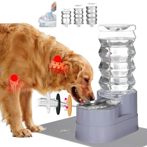 RIZZARI Large Water Dispenser for Dogs: 8L Gravity Gray Automatic Stainless Steel Waterer - 100% BPA Free - Raised Pet Feeder for Pet Dogs Indoor/Outdoor