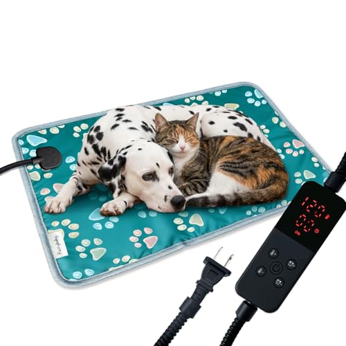 furrybaby Pet Heating Pad, Waterproof Dog Heating Pad Mat for Cat with Durable Anti-Bite Tube Indoor for Puppies Dogs Cats (1 Pack Green, 24 X 16in, Temp Adjustable)