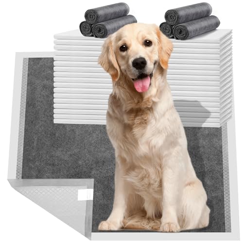 Dog Pee Pads Extra Large 28" x 34", 40 Count, Activated Carbon Charcoal Puppy Pads XL, Potty Pads for Dogs with Adhesive Sticky Tape, Disposable Training Bed Pads for Pets, Doggies, Cats