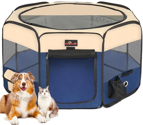 Aivituvin Dog Playpen Foldable Waterproof Pet Play Pens for Cat, Puppies, Rabbits, Chickens, Durable Portable Pet Tent for Travel Camping Indoor/Outdoor Blue XL
