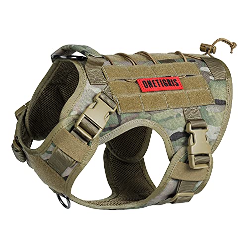 Tactical Dog Harness Vest with Handle, Military Dog Harness for Large Medium Dogs,No-Pull Service Dog Vest with Hook & Loop Panels,Adjustable Dog Vest Harness for Walking Hiking Training(Camo)