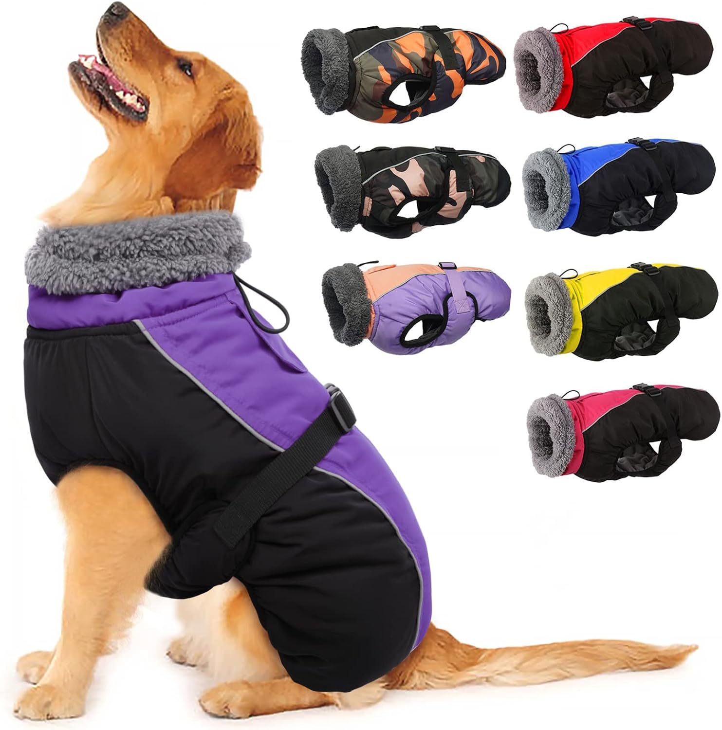 IECOii Extra Warm Reflective Dog Coat - Adjustable Winter Jacket with Buckle & Fleece Turtleneck for Small to Extra Large Dogs