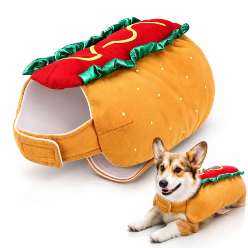 Funny Hot Dog Design Pet Costumes - Halloween Pet Apparel Warm Hoodie for Dogs and Cats, Pet Cosplay Outfit Uniform for Medium and Small Dogs