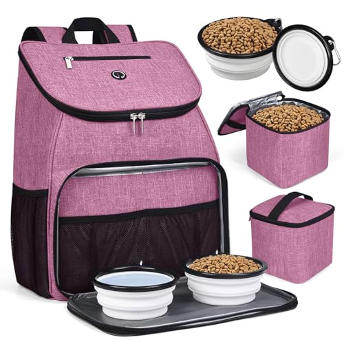 BAGLHERDog Travel Bag, Airline Approved Pet Supplies Backpack, Dog Travel Backpack with 2 Silicone Collapsible Bowls and 2 Food Baskets