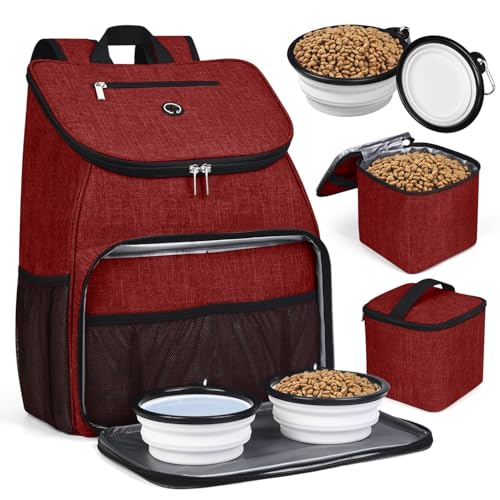 BAGLHERDog Travel Bag, Airline Approved Pet Supplies Backpack, Dog Travel Backpack with 2 Silicone Collapsible Bowls and 2 Food Baskets