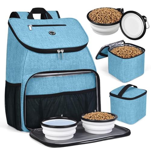 BAGLHERDog Travel Bag, Airline Approved Pet Supplies Backpack, Dog Travel Backpack with 2 Silicone Collapsible Bowls and 2 Food Baskets