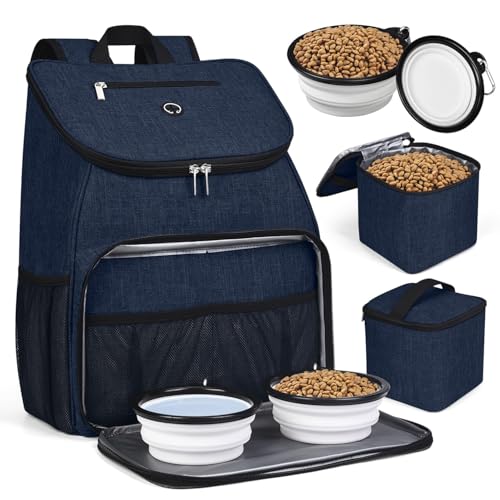 BAGLHERDog Travel Bag, Airline Approved Pet Supplies Backpack, Dog Travel Backpack with 2 Silicone Collapsible Bowls and 2 Food Baskets